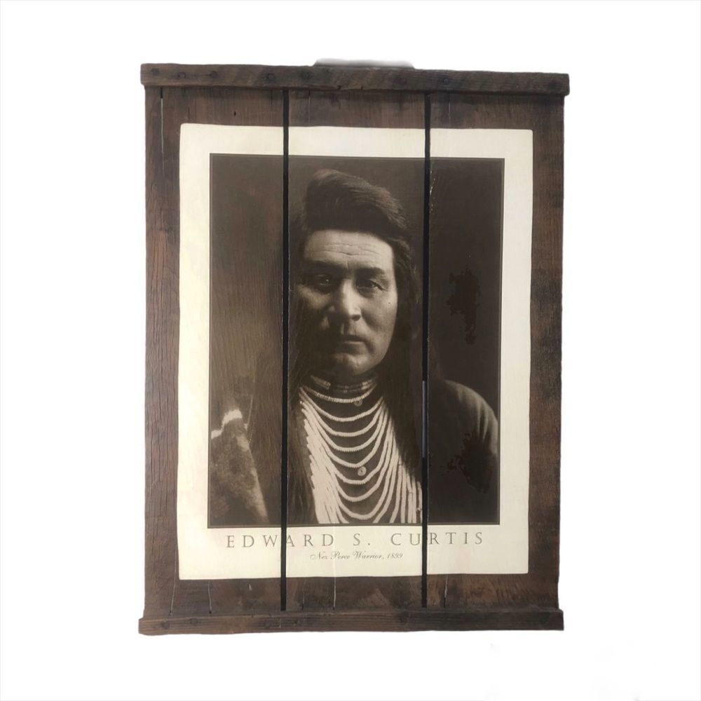 18” x 24” Edward S. Curtis Rustic Artwork on Vintage Grape Tray